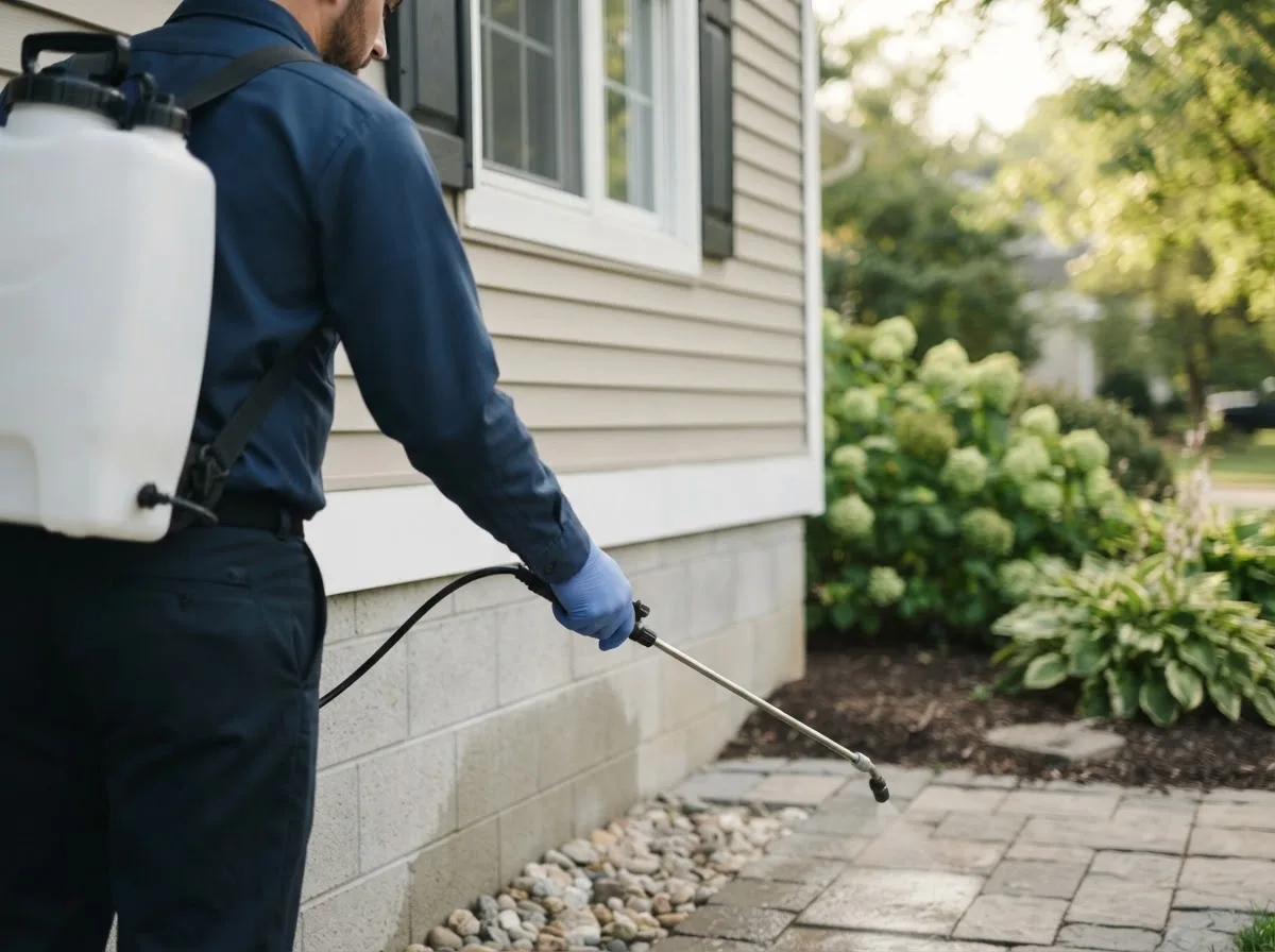 Pest control technician inspecting a home in Cool Ridge, WV